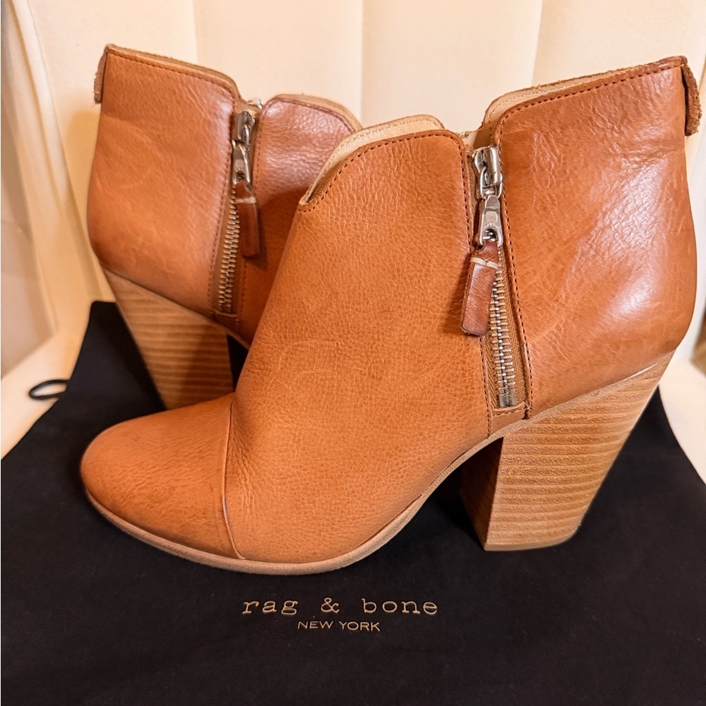 Rag & Bone Margot Cognac Tan Brown Leather Ankle Booties Size Eu 38.5